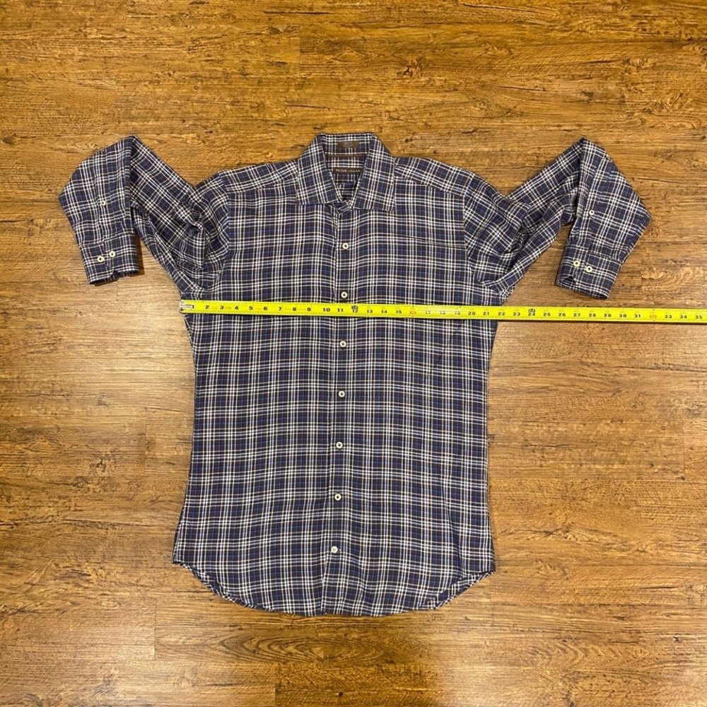 Peter Millar Brown Plaid Dress Casual Long Sleeve Button Up Shirt Men's Size Med - Picture 9 of 10
